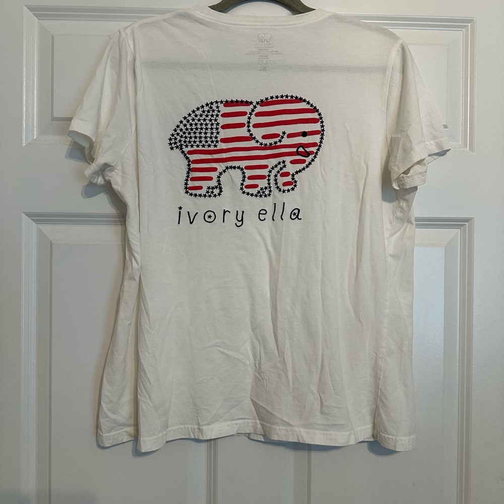 Ivory Ella White T-Shirt with American Flag Elephant Design